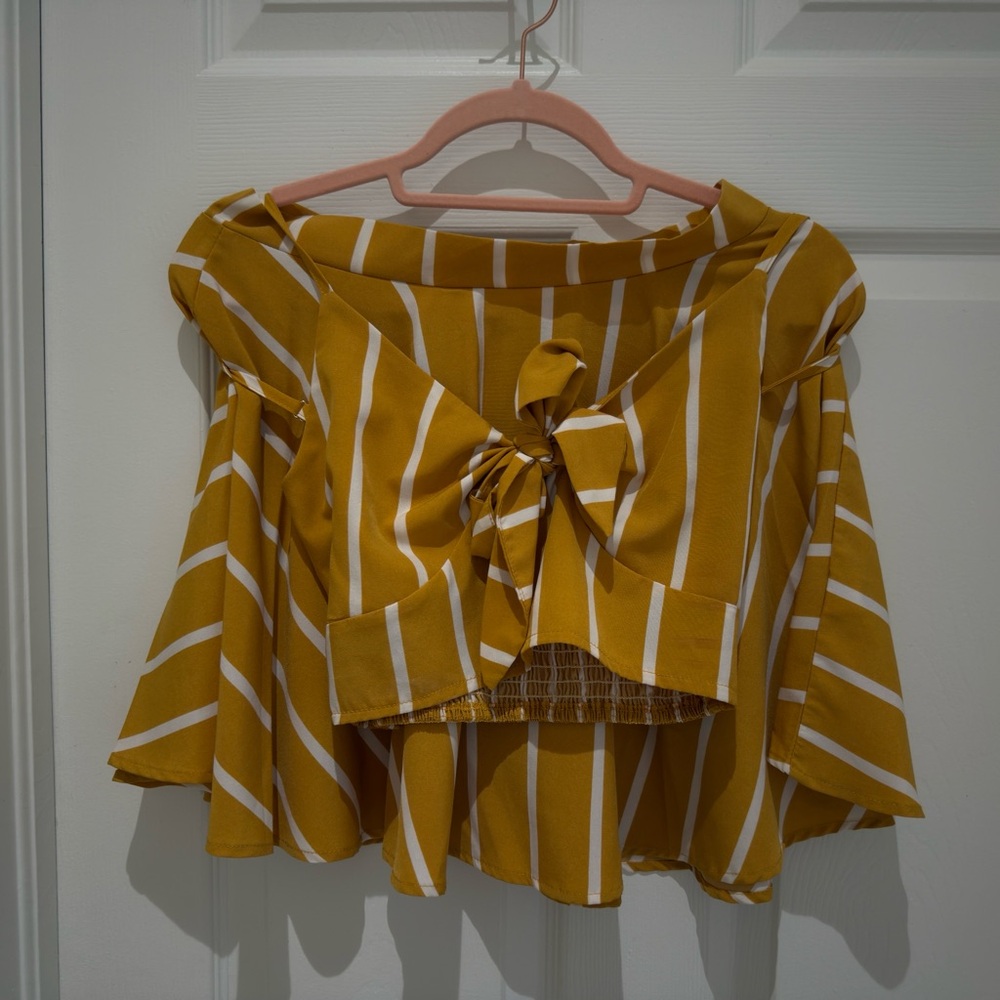 SHEIN Striped Yellow and White Women's Top